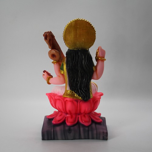 Sarswati Mata Sitting In lotus  Murti/Goddess Saraswati Fiber Statues for Home| Office| Car| Puja Ghar (Multicolour, 7 inch)